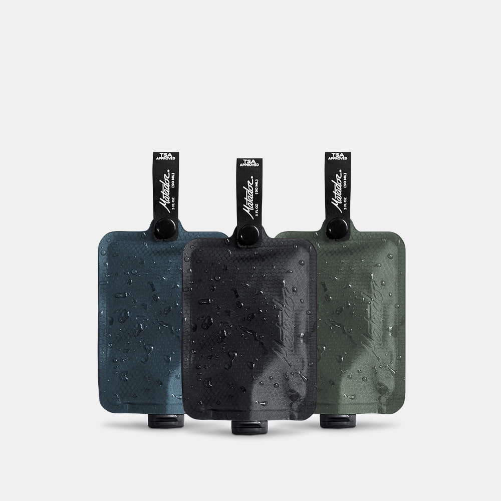 FlatPak Toiletry Bottle 3-Pack - Multiple Colors
