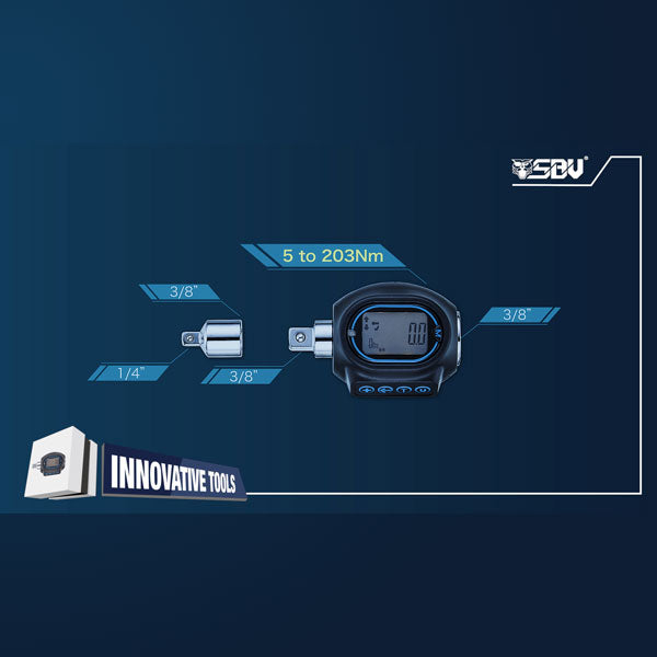 3/8” Digital Torque Wrench with 1/4" adapter, 4Nm to 203Nm