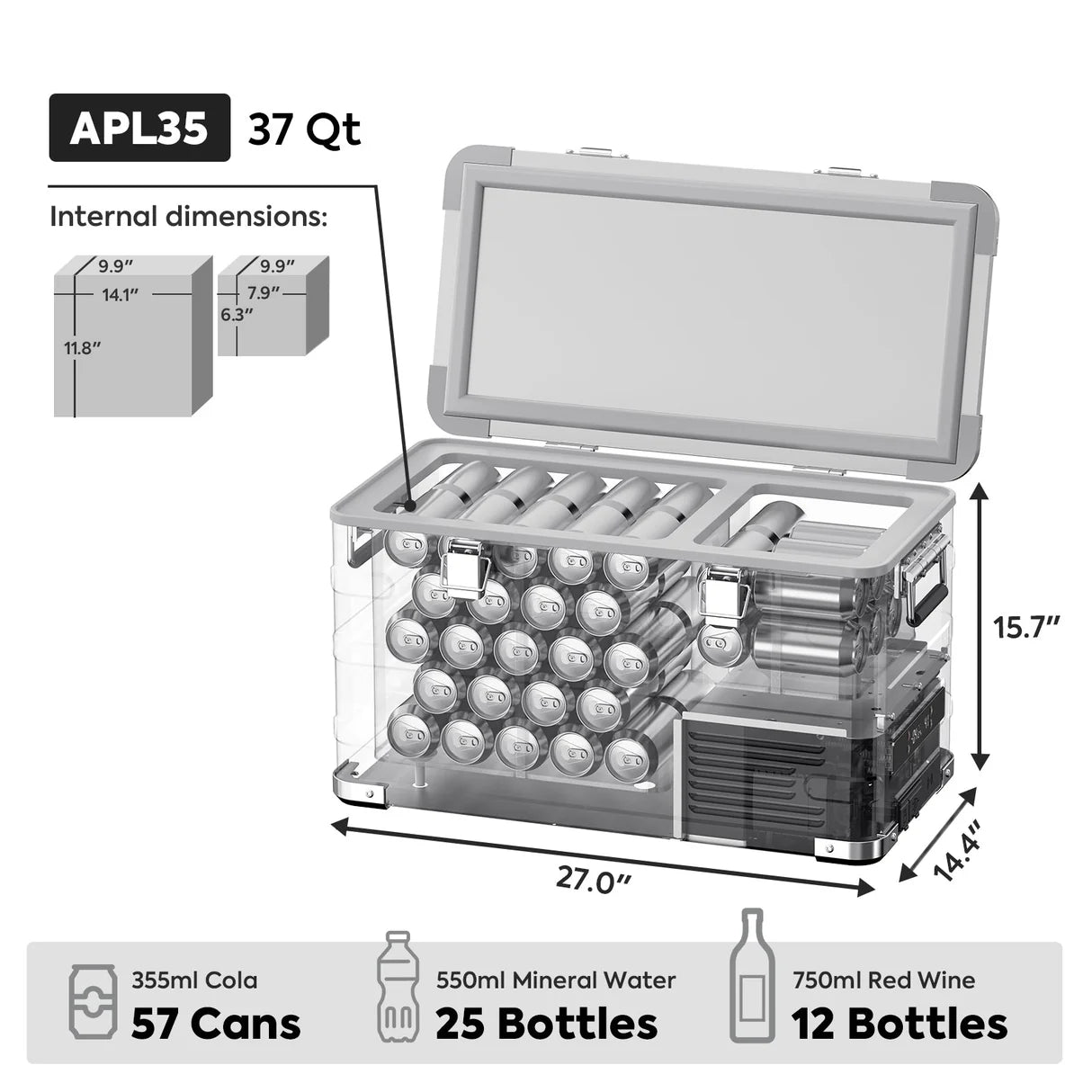 APL35 - 37QT DUAL ZONE ALUMINUM FRIDGE REFRIGERATOR