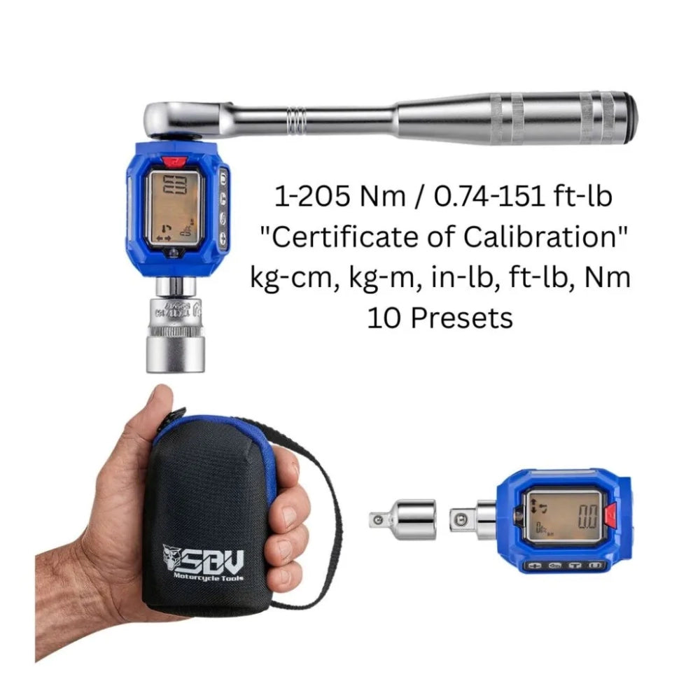 UPDATED New Design - 3/8” Digital Torque Wrench with 1/4" adapter, 1Nm to 205Nm
