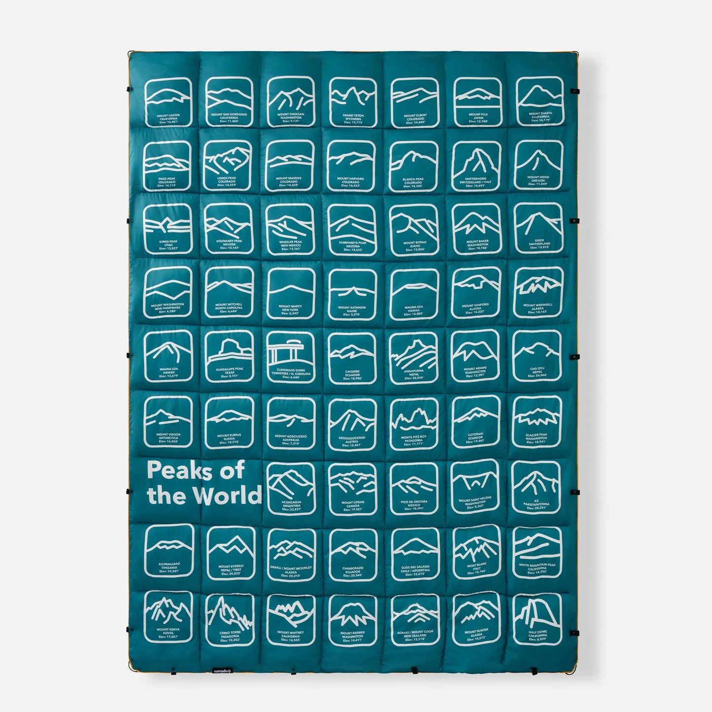 Graphene Puffer Blanket: Peaks of the World Teal Ocean