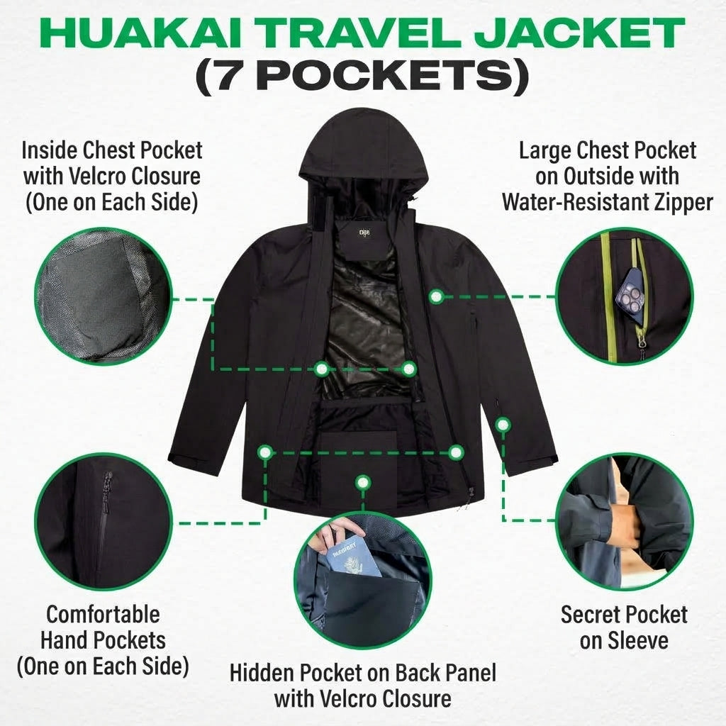 The Huakai Travel Rain Jacket - Black